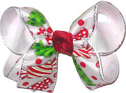 Medium Red and Green Christmas Candies with Silver Edge over White Double Layer Overlay Bow